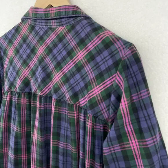 LL BEAN Nightgown Womens L Flannel Plaid Long Sleeve Sleepwear PJs Cotton Purple - Picture 9 of 14